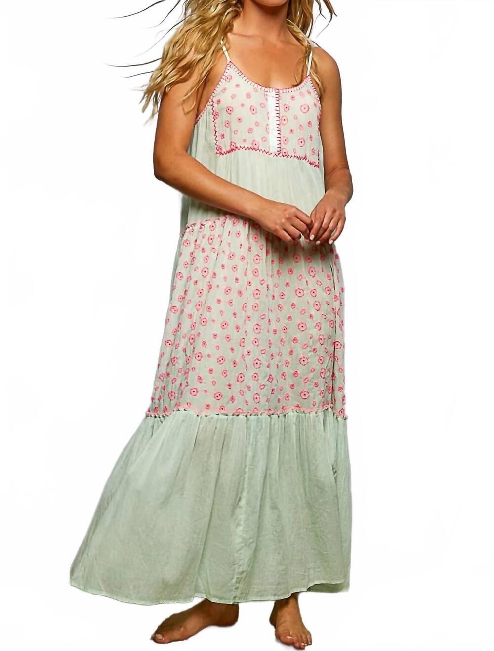 NEW POL tiered maxi dress in mint & hot pink